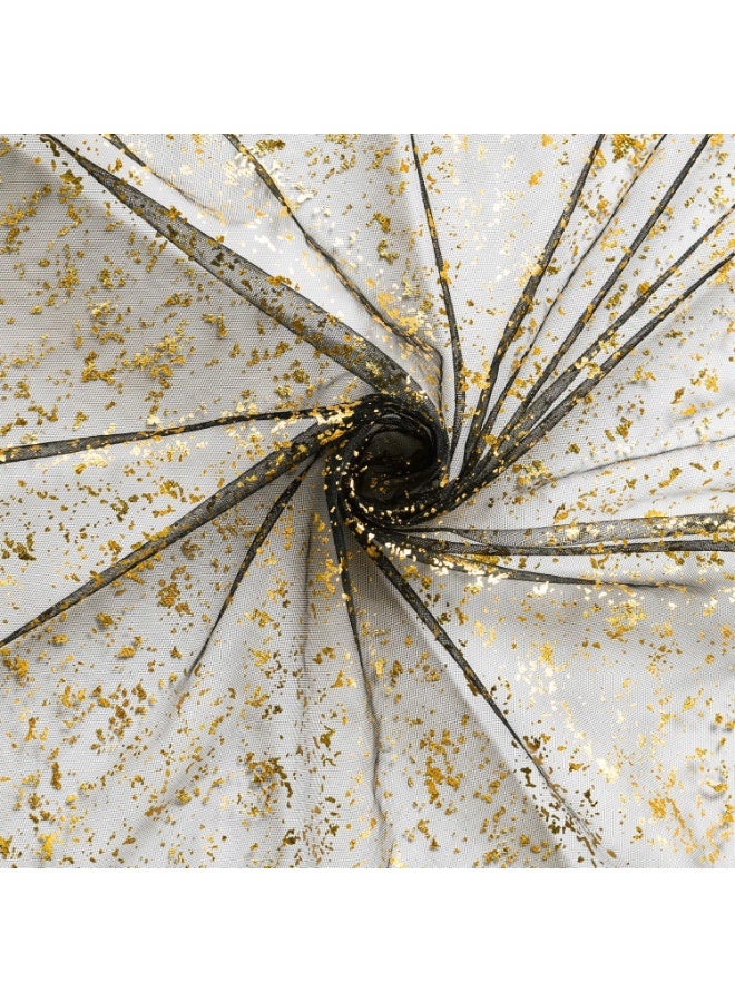 مفرش طاولة من الشاش الاسود والذهبي مقاس 70cm*300cm قدم، مصنوع من رقائق معدنية لامعة شفافة لتناول الطعام وحفلات الزفاف والذكرى السنوية والعطلات واعياد الميلاد وديكور طاولة للمنزل - Image 5